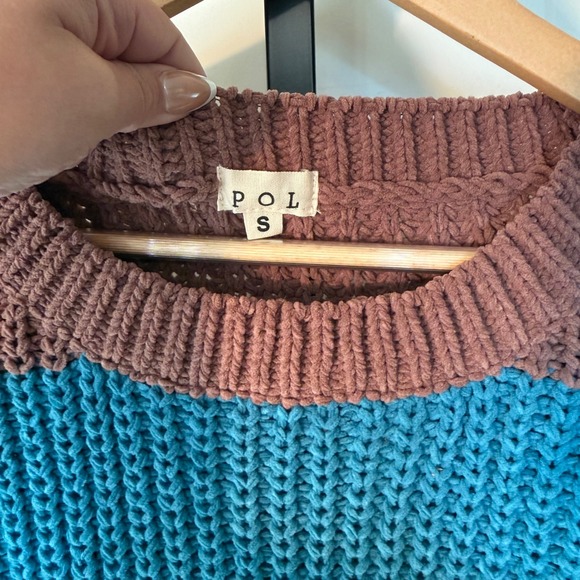 POL Distressed Striped Oversized Chunky Knit Sweater Brown Teal Womens S - Picture 3 of 8